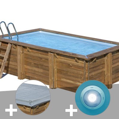 Kit piscine bois Gré Marbella 4,20 x 2,70 x 1,17 m + Bâche hiver + Spot - 20159 - 7061283858019