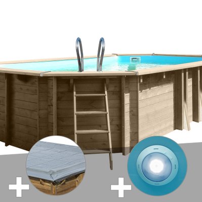 Kit piscine bois Gré Safran 6,20 x 3,95 x 1,36 m + Bâche hiver + Spot - 20219 - 7061287253469
