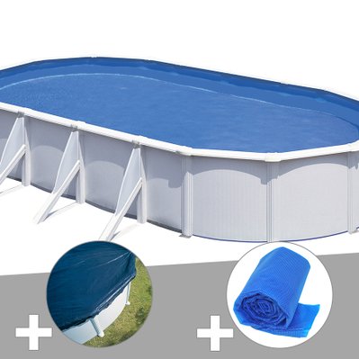 Kit piscine acier blanc Gré Fidji ovale 6,34 x 3,99 x 1,22 m + Bâche hiver + Bâche à bulles - 17879 - 7061259323824