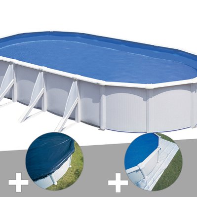 Kit piscine acier blanc Gré Fidji ovale 6,34 x 3,99 x 1,22 m + Bâche hiver + Tapis de sol - 17880 - 7061256836556