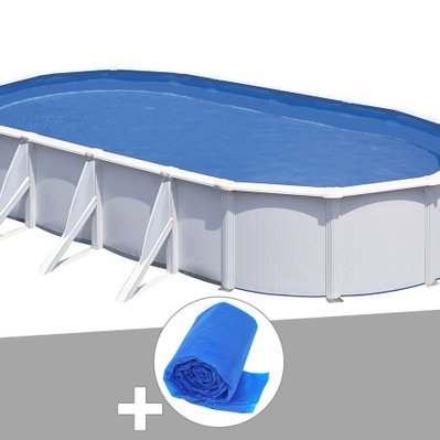 Kit piscine acier blanc Gré Fidji ovale 6,34 x 3,99 x 1,22 m + Bâche à bulles - 17882 - 7061253313517