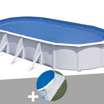 Kit piscine acier blanc Gré Fidji ovale 6,34 x 3,99 x 1,22 m + Tapis de sol - 17886 - 7061258463460