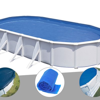 Kit piscine acier blanc Gré Fidji ovale 6,34 x 3,99 x 1,22 m + Bâche hiver + Bâche à bulles + Tapis de sol - 17889 - 7061257922913