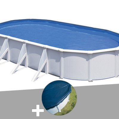 Kit piscine acier blanc Gré Fidji ovale 7,44 x 3,99 x 1,22 m + Bâche hiver - 17901 - 7061259280868