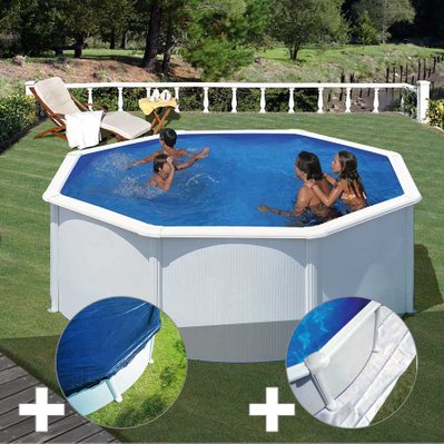 Kit piscine acier blanc Gré Fidji ronde 3,20 x 1,22 m + Bâche hiver + Tapis de sol - 18033 - 7061256837027
