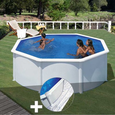 Kit piscine acier blanc Gré Fidji ronde 3,20 x 1,22 m + Tapis de sol - 18038 - 7061256257825