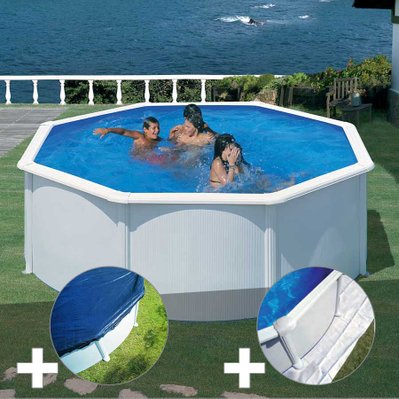 Kit piscine acier blanc Gré Fidji ronde 3,70 x 1,22 m + Bâche hiver + Tapis de sol - 18048 - 7061255028716