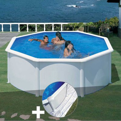Kit piscine acier blanc Gré Fidji ronde 3,70 x 1,22 m + Tapis de sol - 18053 - 7061256480056