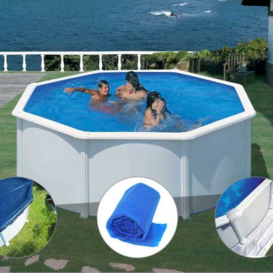 Kit piscine acier blanc Gré Fidji ronde 3,70 x 1,22 m + Bâche hiver + Bâche à bulles + Tapis de sol - 18056 - 7061259361932