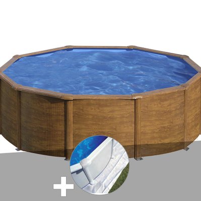 Kit piscine acier aspect bois Gré Sicilia ronde 3,20 x 1,22 m + Tapis de sol - 18297 - 7061252278855