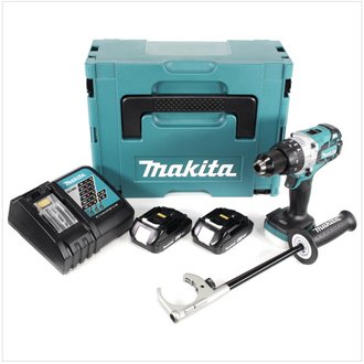 Makita DHP 481 RYJ 18V Perceuse visseuse à percussion sans fil Brushless 115 Nm avec boîtier Makpac + 2x Batteries 2Ah Li-Ion +