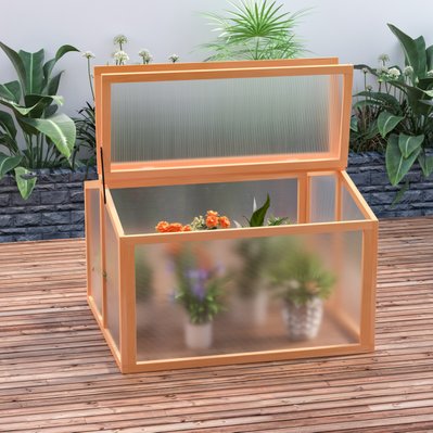 Mini serre de jardin toits ouvrables polycarbonate sapin pré-huilé - 845-380 - 3662970079799
