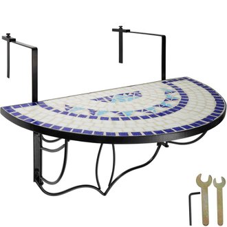 Table de balcon rabattable blanc/bleu 76 cm 2208252