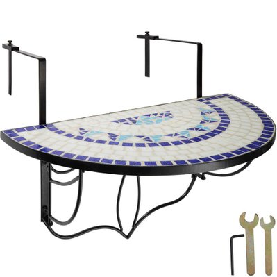 Table de balcon rabattable blanc/bleu 76 cm 2208252 - 2208252 - 3000138121384