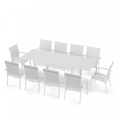 Table de jardin extensible aluminium 270cm + 10 fauteuils empilables textilène - blanc - ANDRA - GR-T135270B-10CH012B - 3664380003111