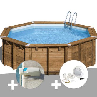 Kit piscine bois Gré Ananas Ø 4,28 x 1,17 m + Alarme + Spot