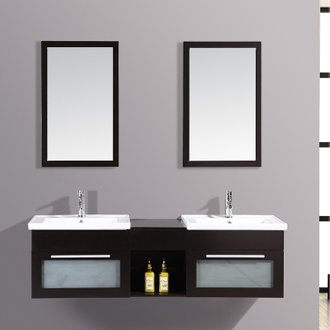 Bahamas wengue : Ensemble de salle de bain + 2 vasques en céramique + 2 miroirs