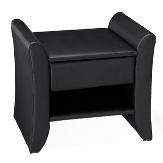 Linden noir : table de chevet en PU noir avec 1 tiroir et 1 étagère