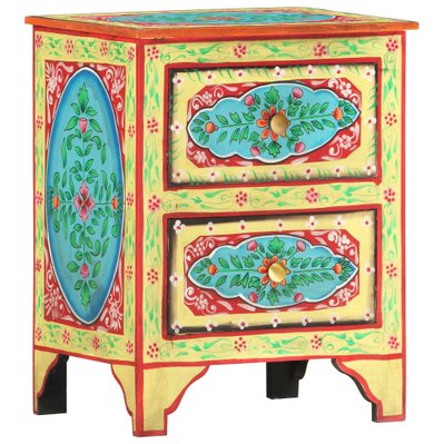 vidaXL Table de chevet peinte à la main 40x30x50 cm Bois de manguier - 286158 - 8719883818566