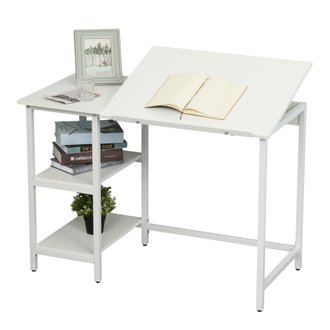 Table à dessin bureau inclinable 2 étagères panneaux métal blanc
