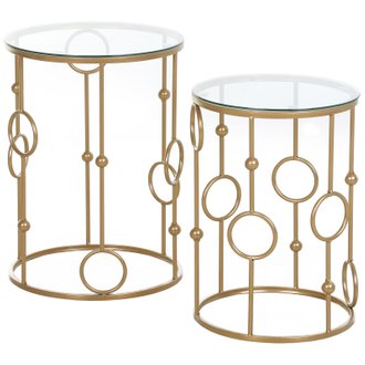 Tables gigognes lot de 2 tables basses design style art déco doré verre