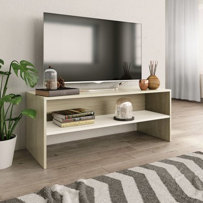 vidaXL Meuble TV Blanc et chêne sonoma 100 x 40 x 40 cm Aggloméré - 800050 - 8719883672113