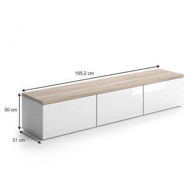 Meuble TV design scandinave avec tiroirs Meli - L. 165 x H. 30 cm - Couleur bois et blanc - 950024 - 3665549067968