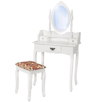 Coiffeuse blanche avec tabouret et miroir artisanal rétro mobilier meuble maquillage cosmétique 1408004