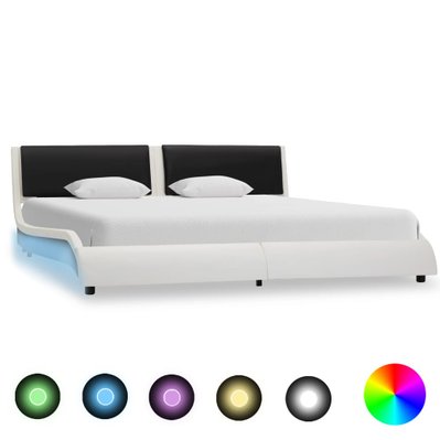 vidaXL Cadre de lit avec LED Blanc et noir Similicuir 160 x 200 cm - 280375 - 8719883604312