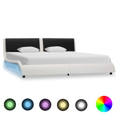 vidaXL Cadre de lit avec LED Blanc et noir Similicuir 180 x 200 cm - 280376 - 8719883604329