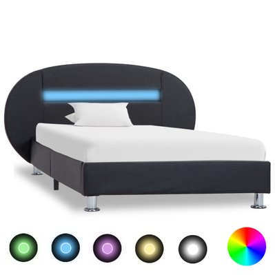 vidaXL Cadre de lit avec LED Noir Similicuir 90 x 200 cm - 285426 - 8719883746968