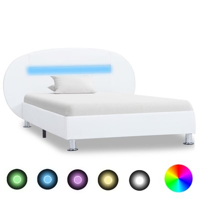 vidaXL Cadre de lit avec LED Blanc Similicuir 90 x 200 cm - 285432 - 8719883747026