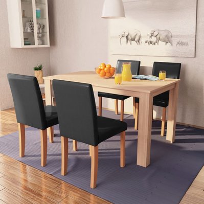 vidaXL Table et chaises 5 pcs Cuir synthétique Chêne Noir - 243526 - 8718475524205
