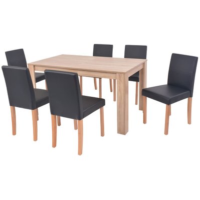 vidaXL Table et chaises 7 pcs Cuir synthétique Chêne Noir - 243529 - 8718475524236