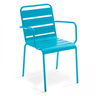 Ensemble table de jardin carrée et 2 fauteuils métal bleu 70 x 70 x 72 cm - 105392 - 3663095031341