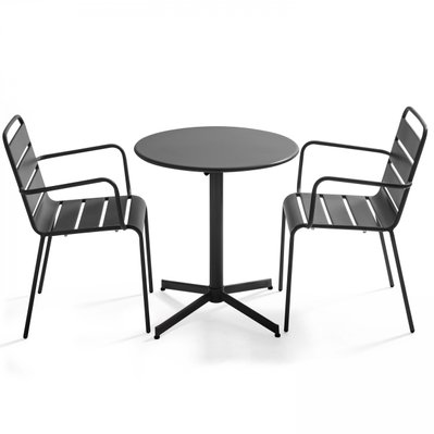 Ensemble table de jardin et 2 fauteuils métal anthracite 70 x 72 cm - 105403 - 3663095031457