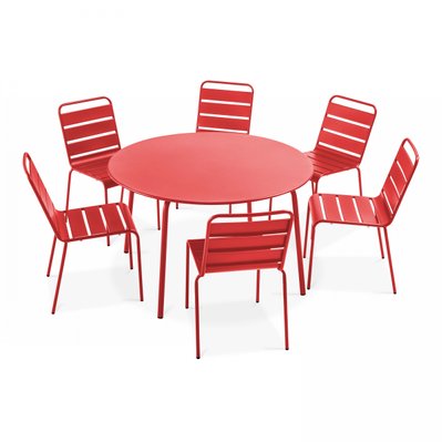 Ensemble table de jardin ronde et 6 chaises en métal rouge 120 x 72 cm - 105022 - 3663095028273