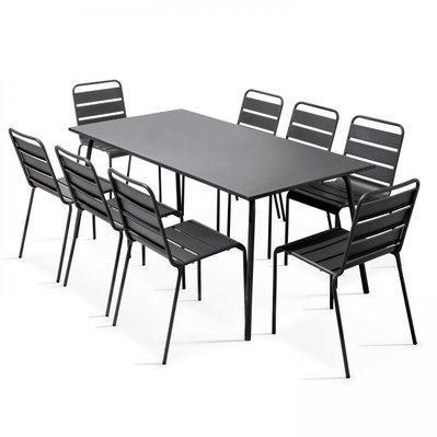 Ensemble table de jardin et 8 chaises en métal gris 180 x 90 x 72 cm - 104669 - 3663095024893