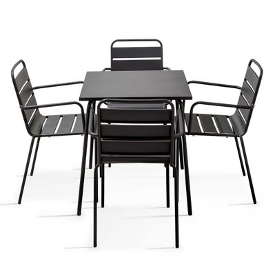Ensemble table de jardin carrée et 4 fauteuils acier gris 70 x 70 x 72 cm - 104806 - 3663095026262