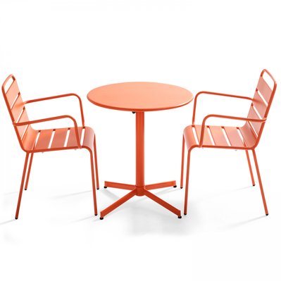 Ensemble table de jardin et 2 fauteuils métal orange 70 x 72 cm - 105405 - 3663095031471
