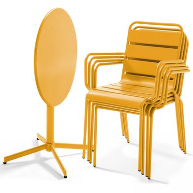 Ensemble table de jardin et 4 fauteuils métal jaune 70 x 72 cm - 105416 - 3663095031587