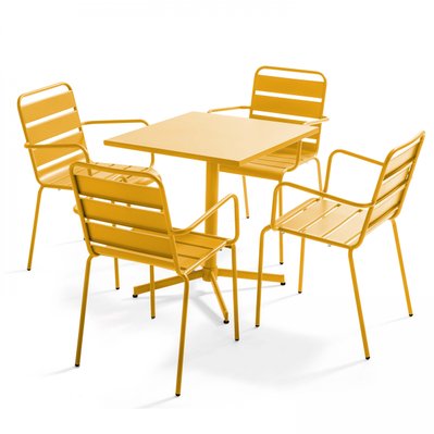 Ensemble table de jardin et 4 fauteuils en métal jaune 70 x 70 x 72 cm - 105402 - 3663095031440