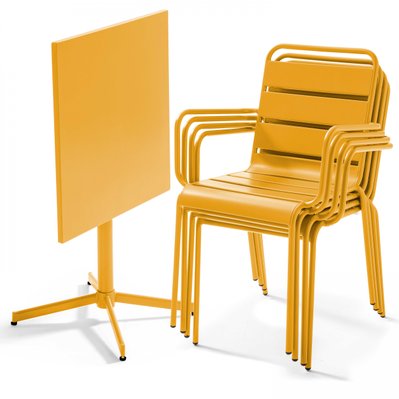 Ensemble table de jardin et 4 fauteuils en métal jaune 70 x 70 x 72 cm - 105402 - 3663095031440