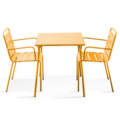 Ensemble table de jardin carrée et 2 fauteuils acier jaune 70 x 70 x 72 cm - 105386 - 3663095031280