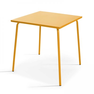 Ensemble table de jardin carrée et 2 fauteuils acier jaune 70 x 70 x 72 cm - 105386 - 3663095031280