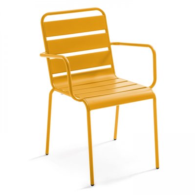 Ensemble table de jardin carrée et 4 fauteuils acier jaune 70 x 70 x 72 cm - 105388 - 3663095031303