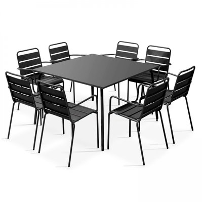 Ensemble table de jardin carrée et 8 fauteuils en métal gris 120 x 120 x 72 cm - 102331 - 3663095003652