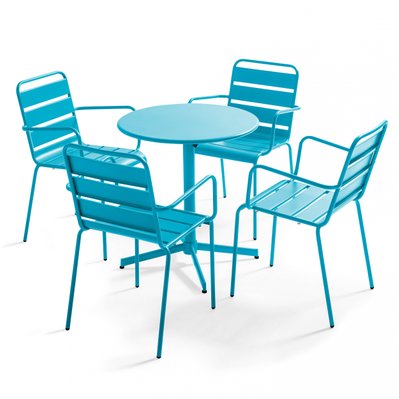 Ensemble table de jardin et 4 fauteuils métal bleu 70 x 72 cm - 105413 - 3663095031556