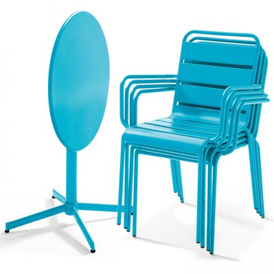 Ensemble table de jardin et 4 fauteuils métal bleu 70 x 72 cm - 105413 - 3663095031556