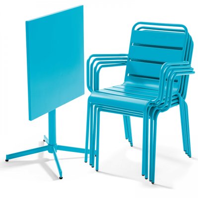 Ensemble table de jardin et 4 fauteuils en métal bleu 70 x 70 x 72 cm - 105399 - 3663095031419